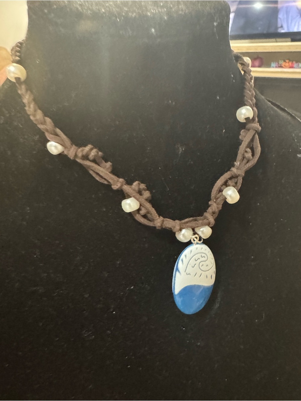 Handcrafted Blue and Brown Pearl Pendant Necklace